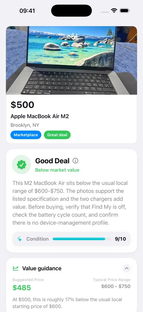 AI deal analysis calling a MacBook Air below market value