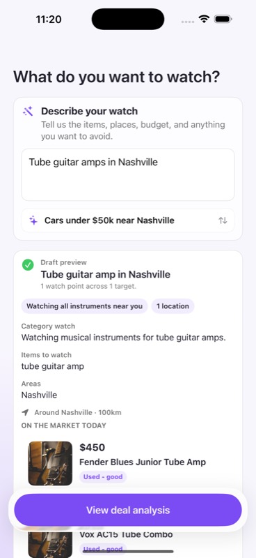 Spottable turning “Tube guitar amps in Nashville” into a focused Marketplace watch