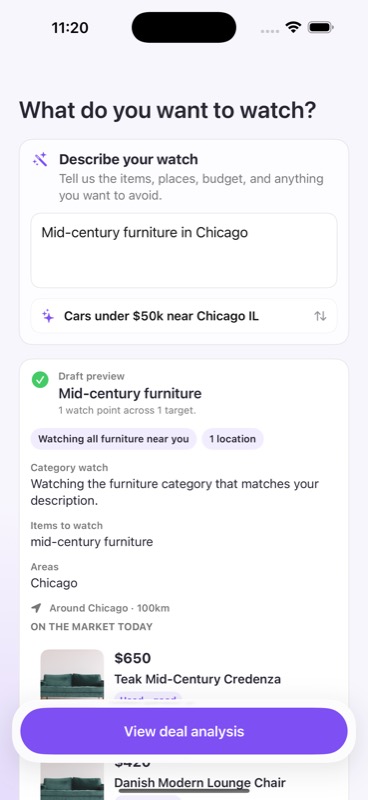 Spottable turning “Mid-century furniture in Chicago” into a focused Marketplace watch