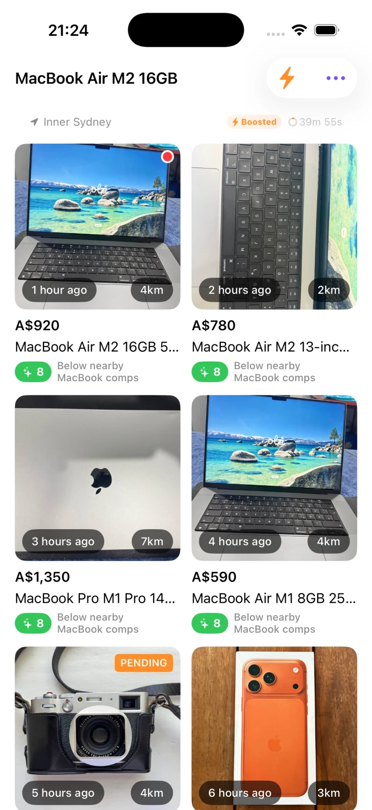 Spottable saved search results showing Marketplace matches with AI deal scores